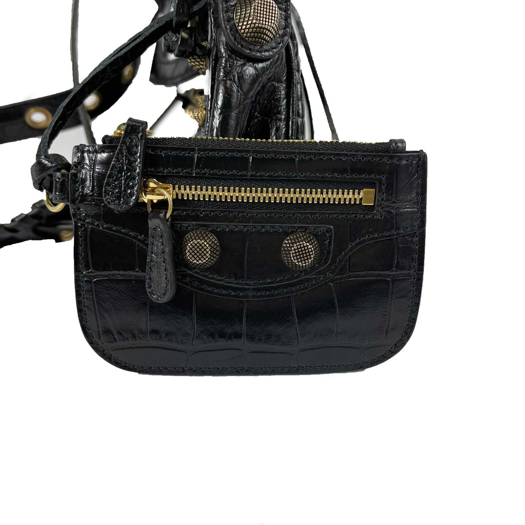 Top Quality Balenciaga - XS Shoulder Bag Crocodile Embossed Black Studded Shoulder Bag NEW