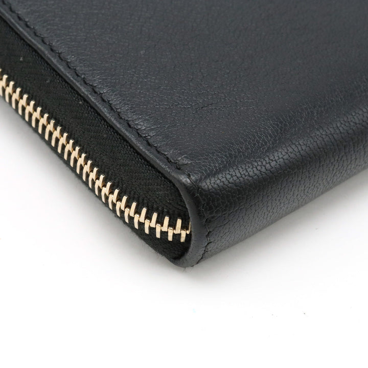 Top Quality Chanel Lucky Flower Coco Mark Roundfather Long Wallet Leather Black Black Gold  A81657