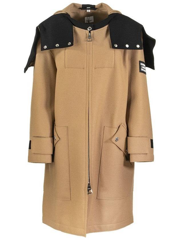 Burberry Logo Applique Technical Hooded Single Coat Beige