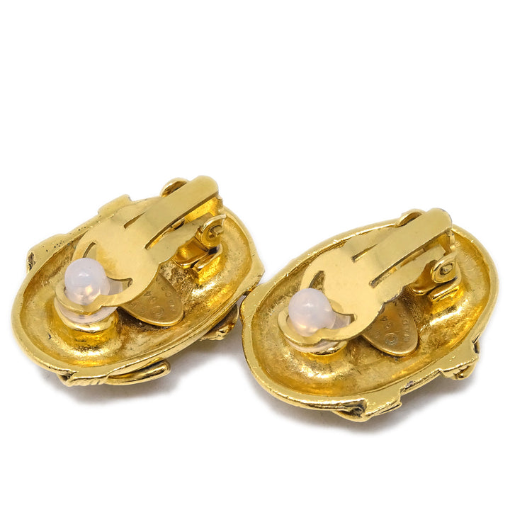 Top Quality Chanel Gold Oval Earrings Clip-On 94A