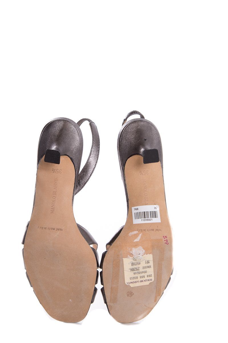 Manolo Blahnik Silver & Metallic Leather Slingback Sandals SZ 35.5