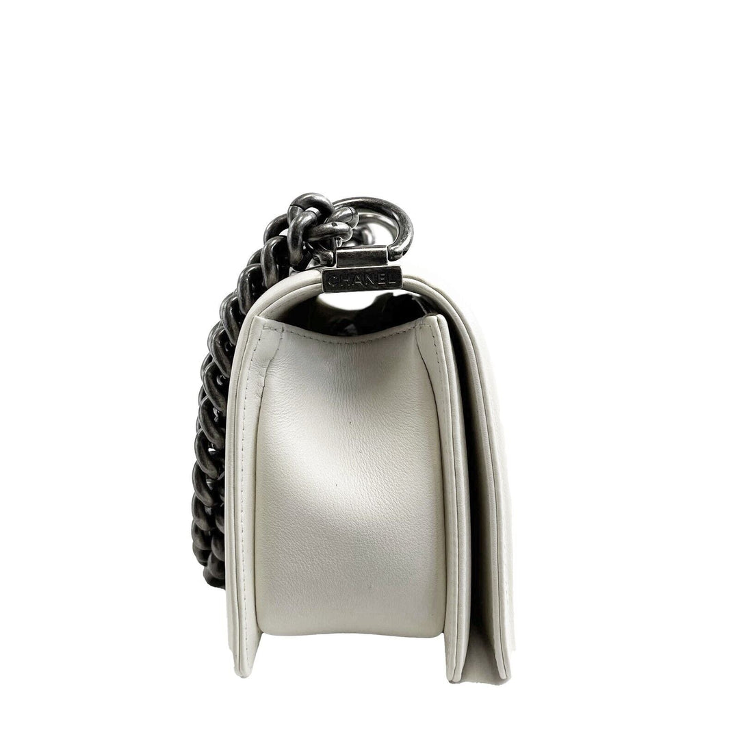 Chanel Boy New Chevron Quilted White Shoulder Bag Mini