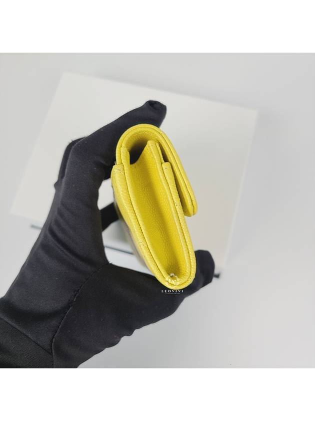 Classic Grained Shiny Calfskin Card Wallet Yellow Chanel