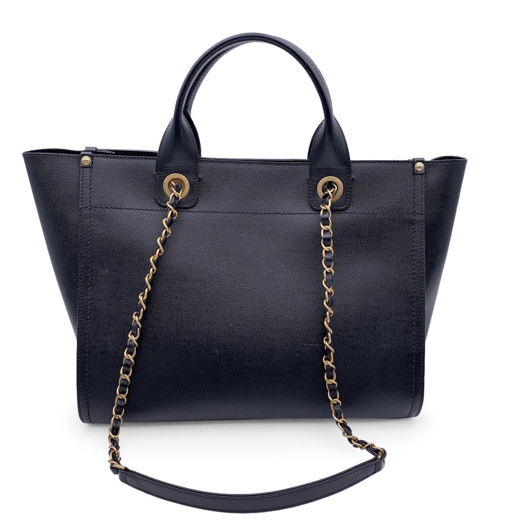 Top Quality Chanel Black Caviar Leather Studded Deauville Tote Shoulder Bag