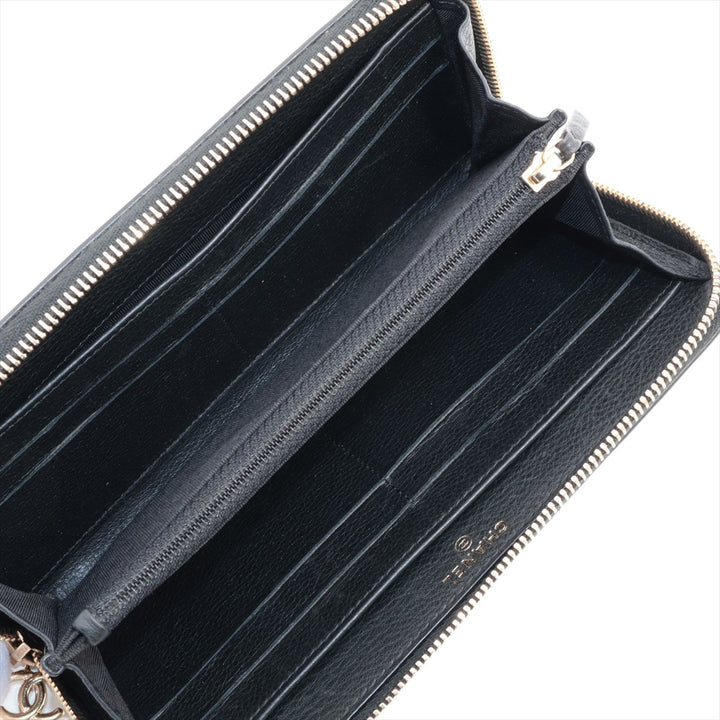 Top Quality Chanel Coco Charm Leather x Stalls Round  Wallet Black Gold