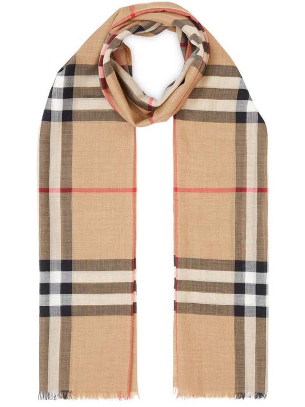 Burberry Check Wool Silk Scarf Beige