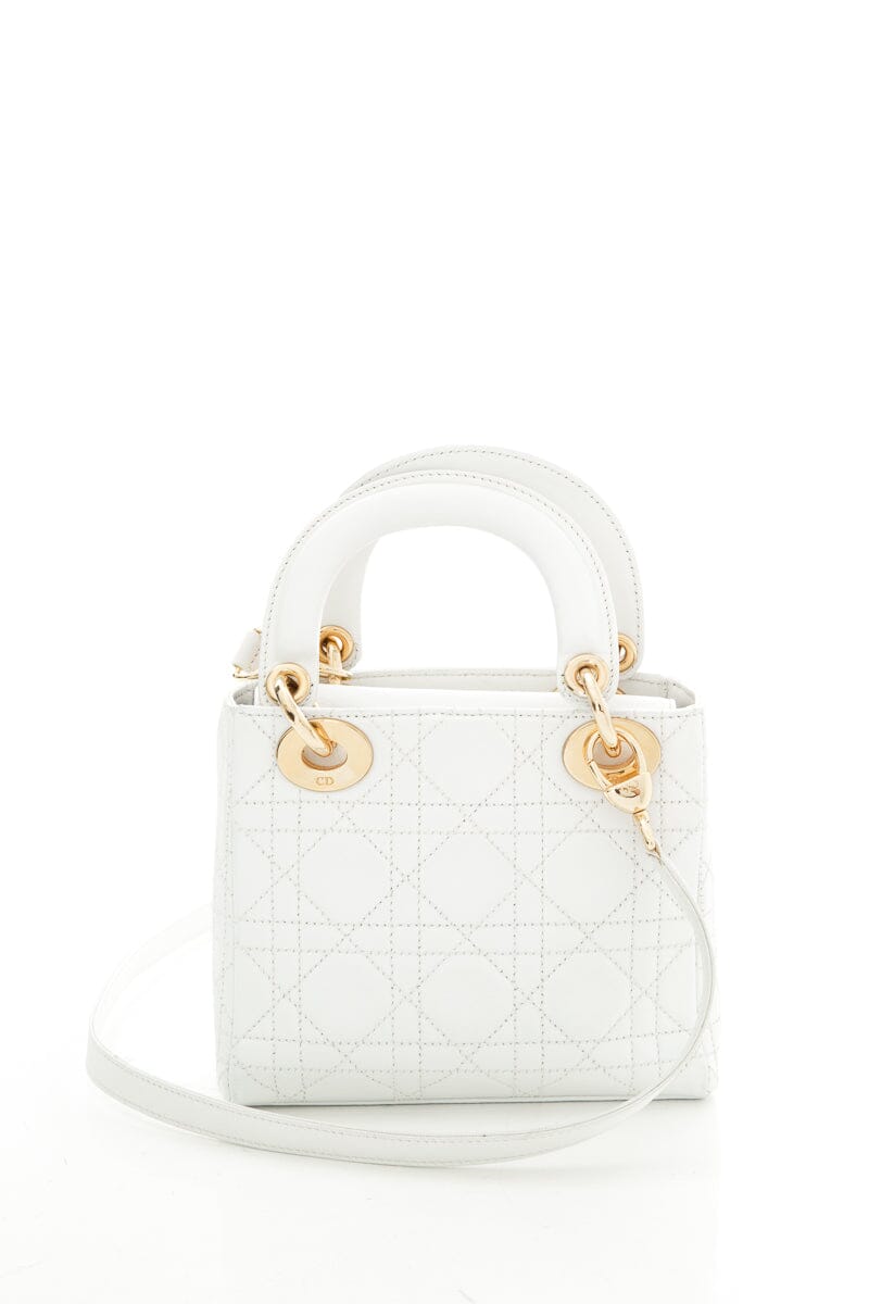 Lady Top quality Dior Small White Quilted Lambskin & Gold Hardware Tote