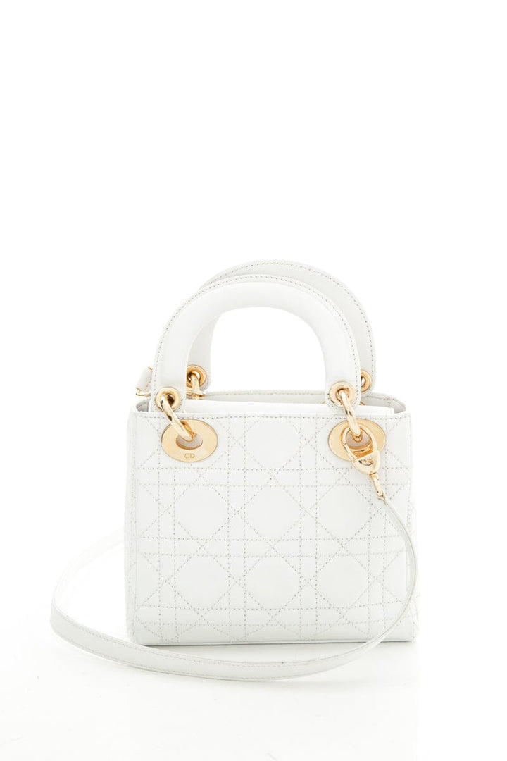 Lady Top quality Dior Small White Quilted Lambskin & Gold Hardware Tote