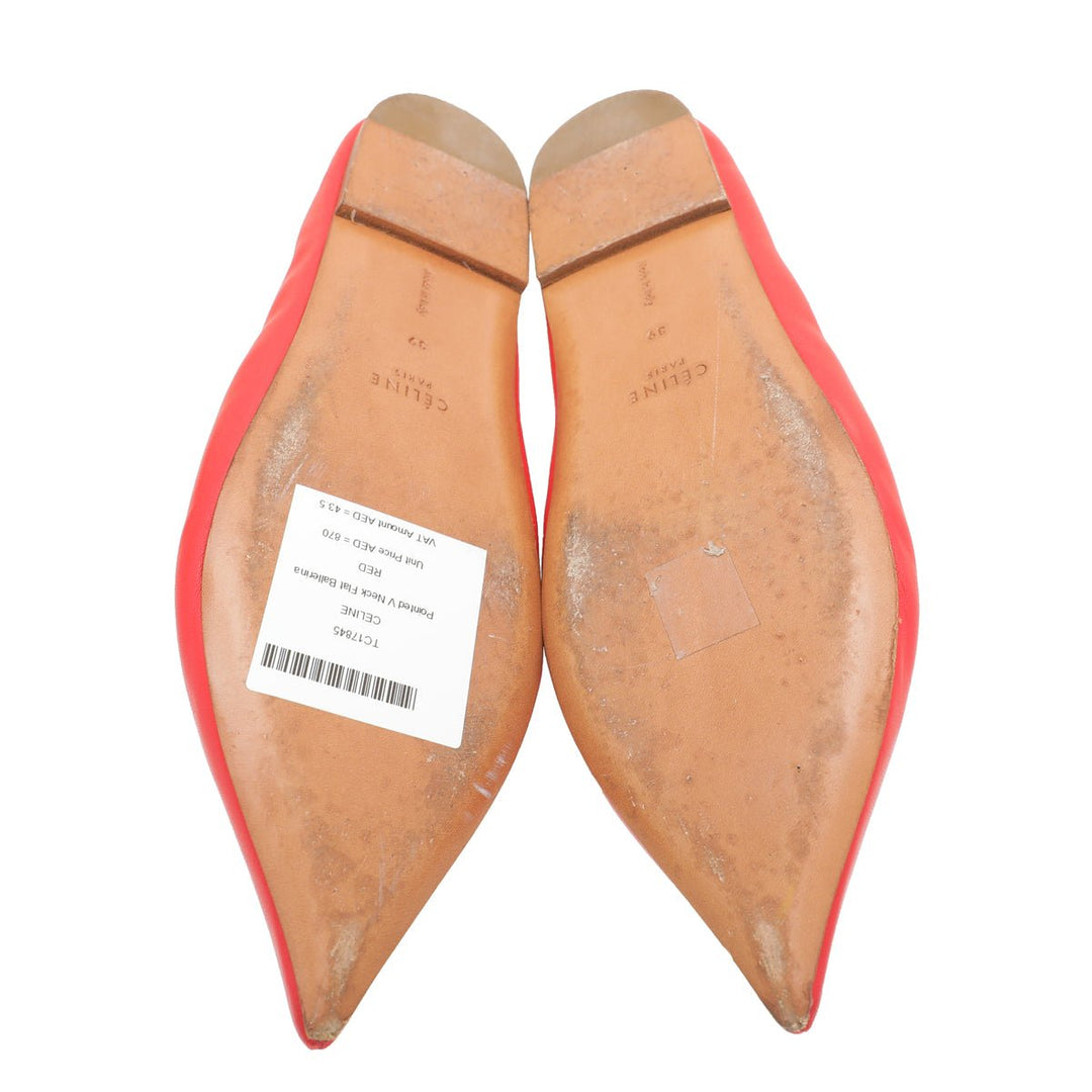 Celine Red Pointed V Neck Flat Ballerina 39