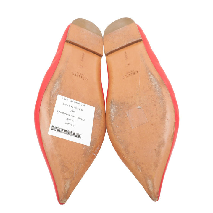 Celine Red Pointed V Neck Flat Ballerina 39