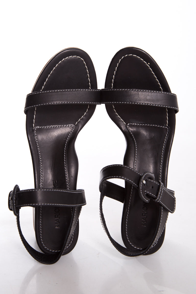 Marion Parke Black Leather Sandals SZ 39