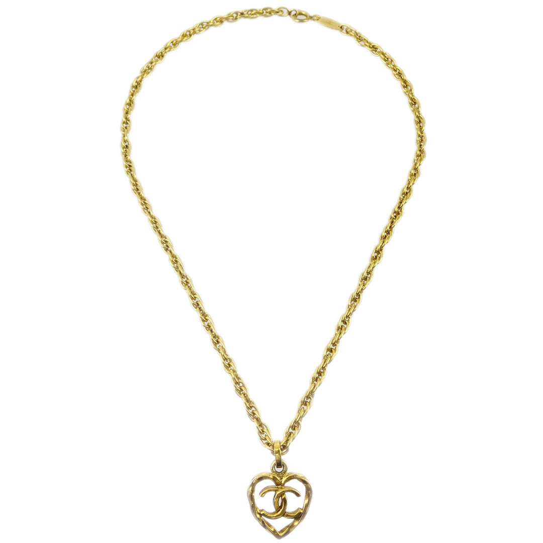 Top Quality Chanel Heart Chain Pendant Necklace Gold 1982
