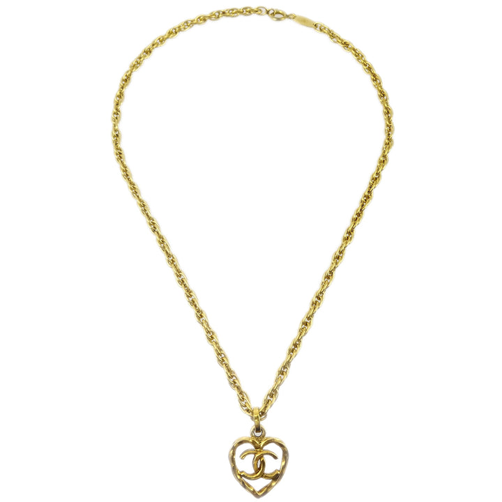 Top Quality Chanel Heart Chain Pendant Necklace Gold 1982