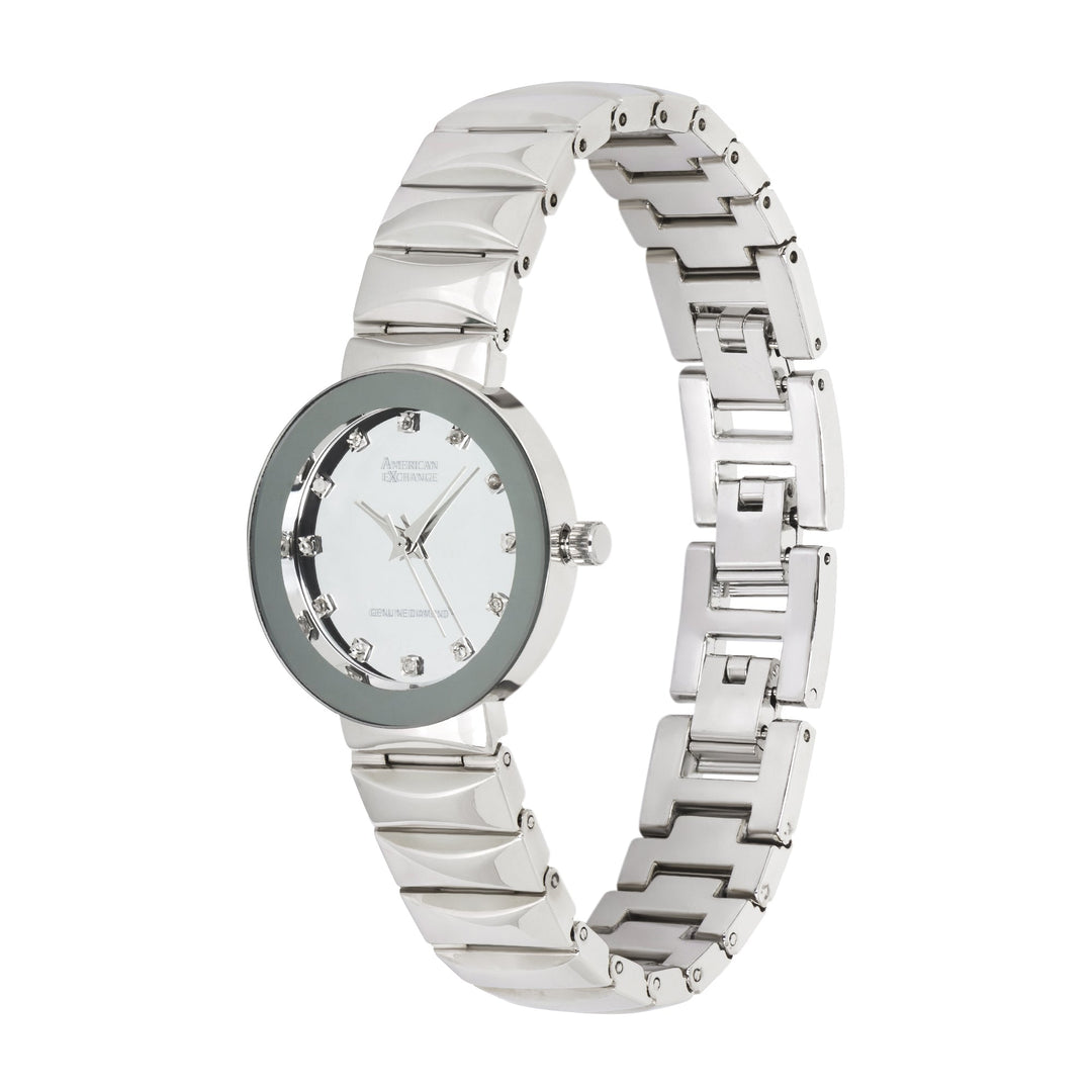 Ladies Genuine Diamond Collection Shiny Silver Watch