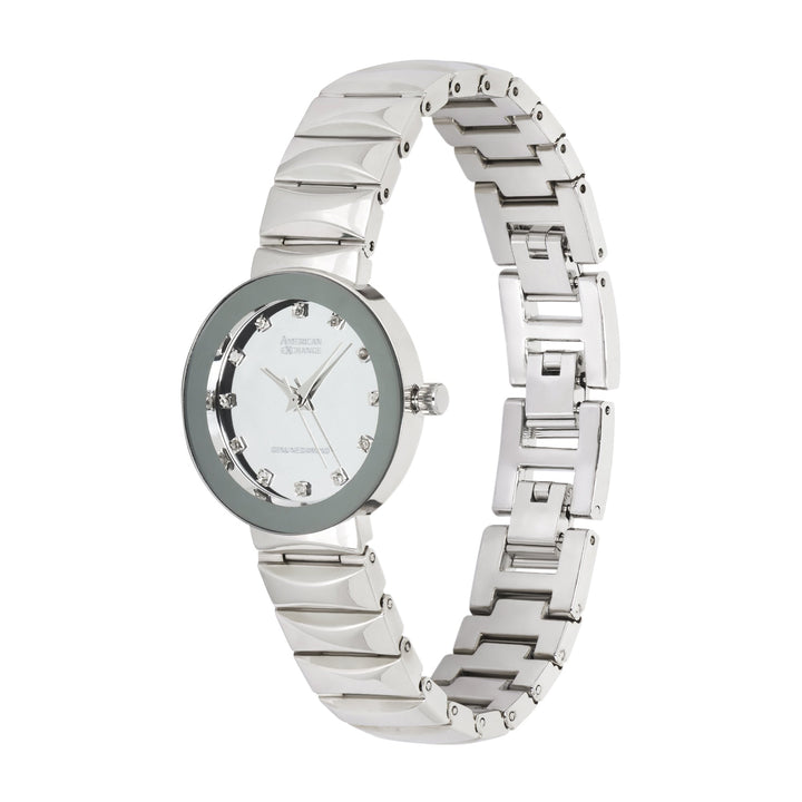 Ladies Genuine Diamond Collection Shiny Silver Watch