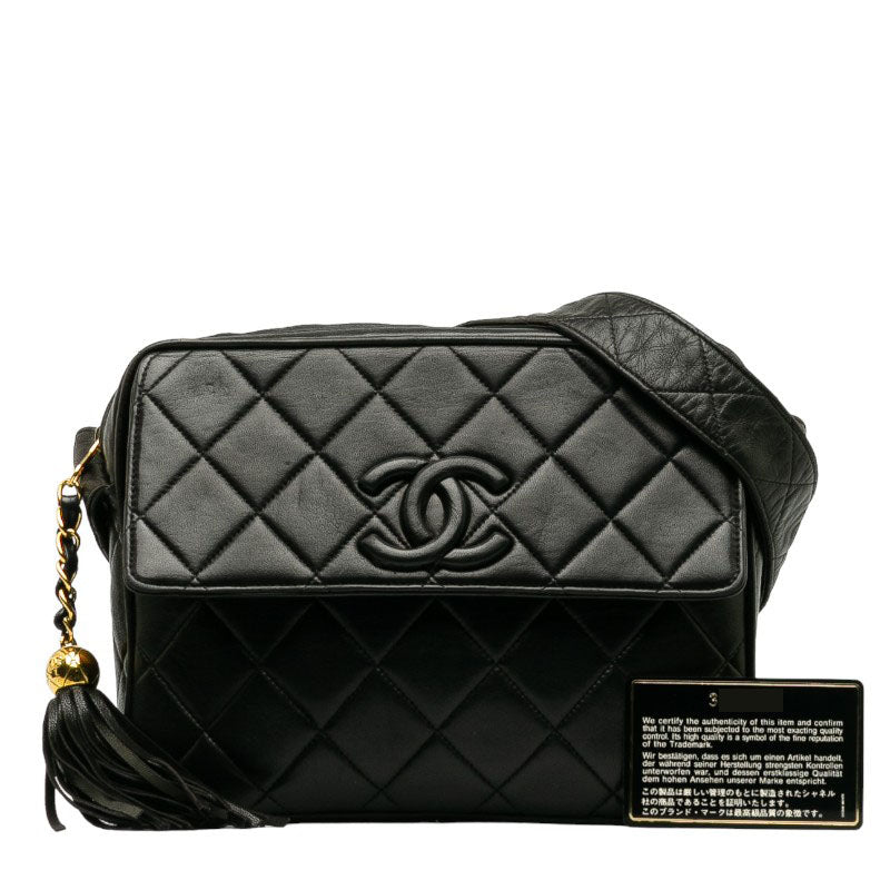 Top Quality Chanel Matrases Cocomark Tassel loping Shoulder Bag Black Leather  CHANEL