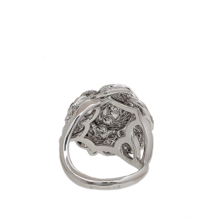 Chanel 18K White Gold Camellia Oval Solitaire W- White & Black Diamond Ring 51