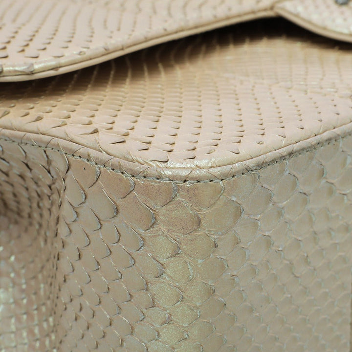 Chanel Beige Metallic Python CC Classic Double Flap Jumbo Bag