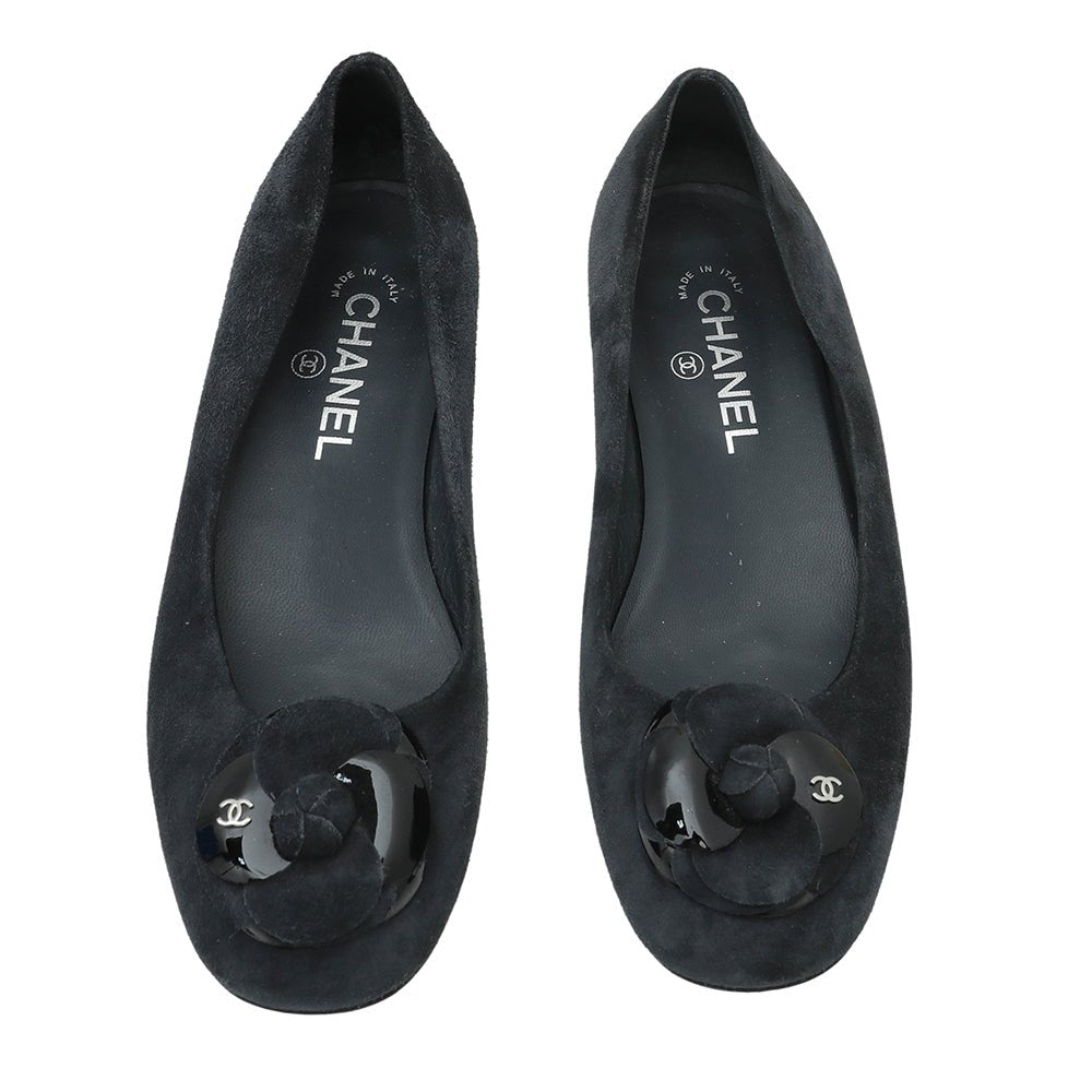 Chanel Bicolor CC Cap Toe Camellia Flat Ballerina 37.5