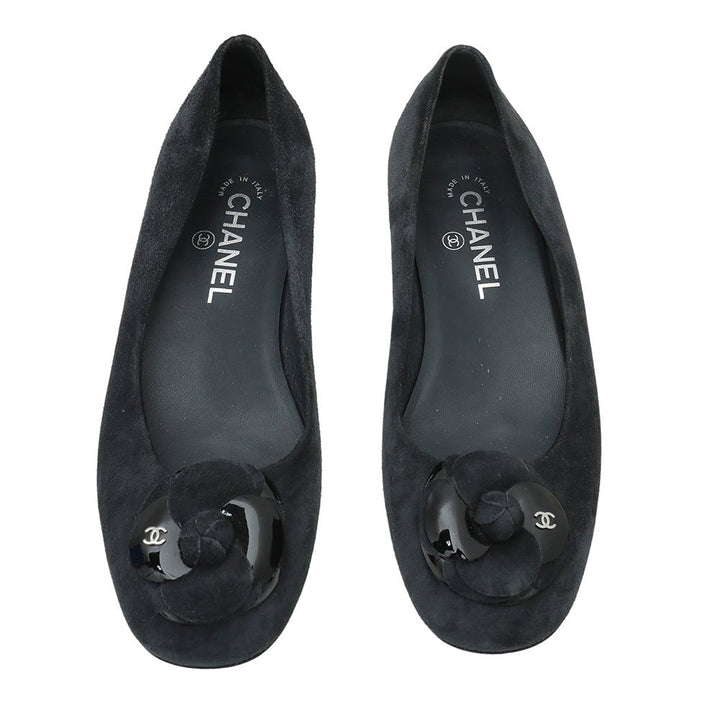 Chanel Bicolor CC Cap Toe Camellia Flat Ballerina 37.5