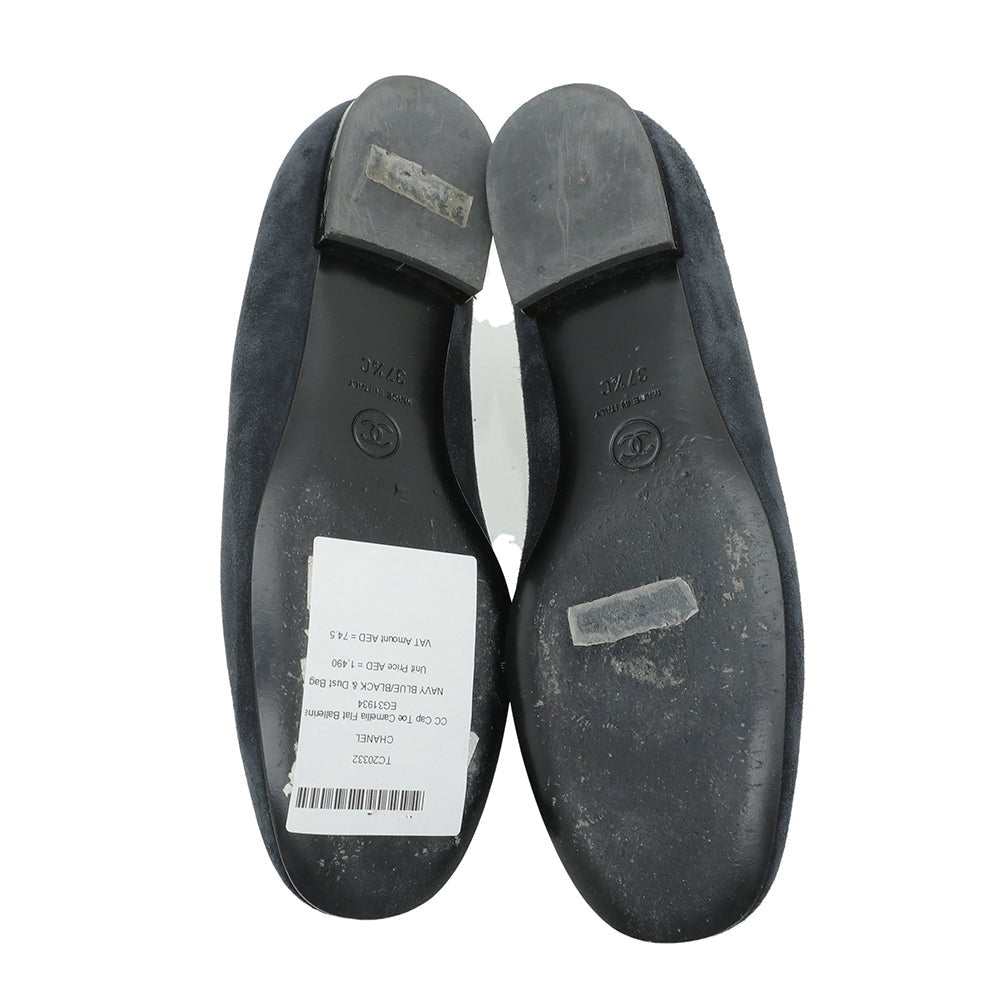 Chanel Bicolor CC Cap Toe Camellia Flat Ballerina 37.5