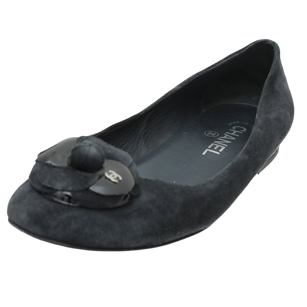 Chanel Bicolor CC Cap Toe Camellia Flat Ballerina 37.5