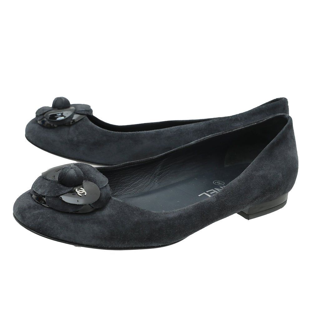 Chanel Bicolor CC Cap Toe Camellia Flat Ballerina 37.5