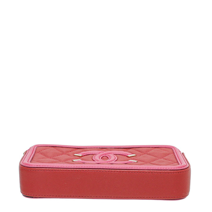 Chanel Bicolor CC Filigree Caviar Double Zip Clutch Chain