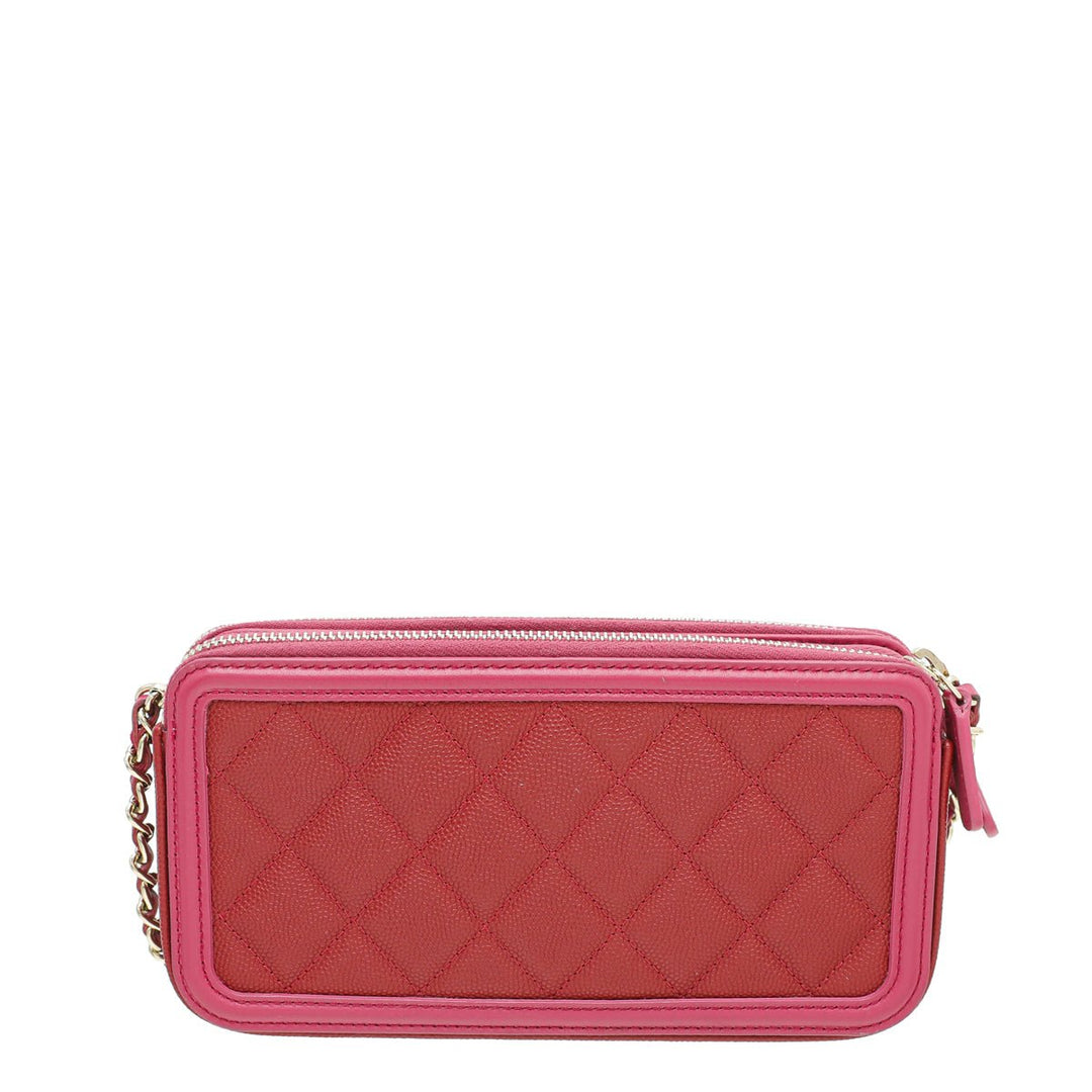 Chanel Bicolor CC Filigree Caviar Double Zip Clutch Chain