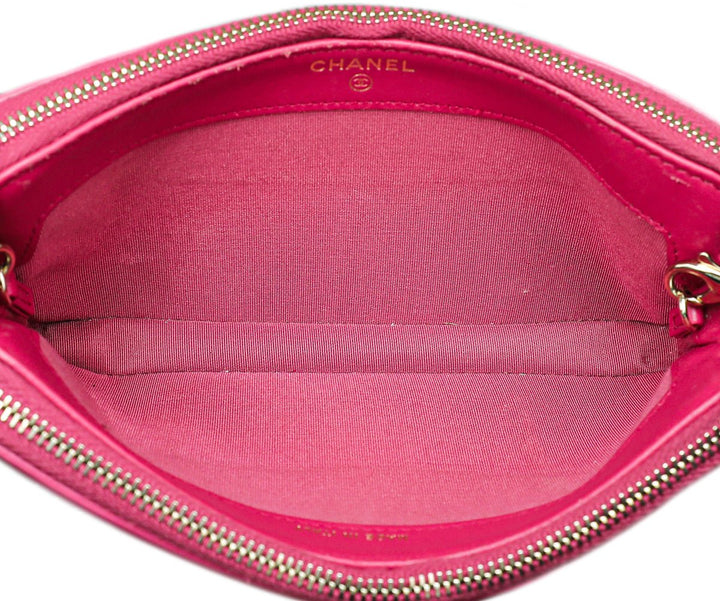 Chanel Bicolor CC Filigree Caviar Double Zip Clutch Chain