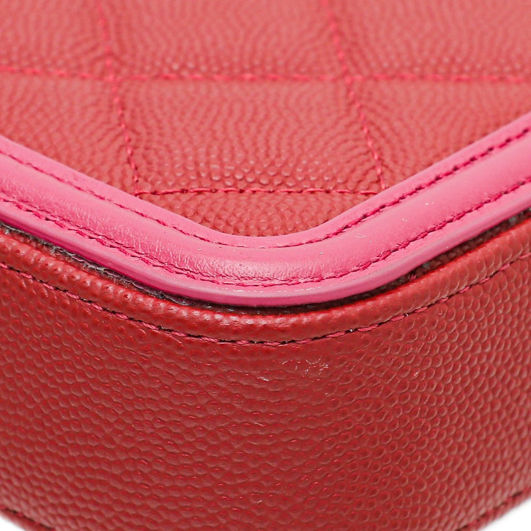 Chanel Bicolor CC Filigree Caviar Double Zip Clutch Chain
