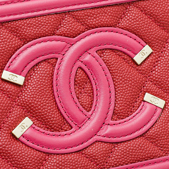 Chanel Bicolor CC Filigree Caviar Double Zip Clutch Chain