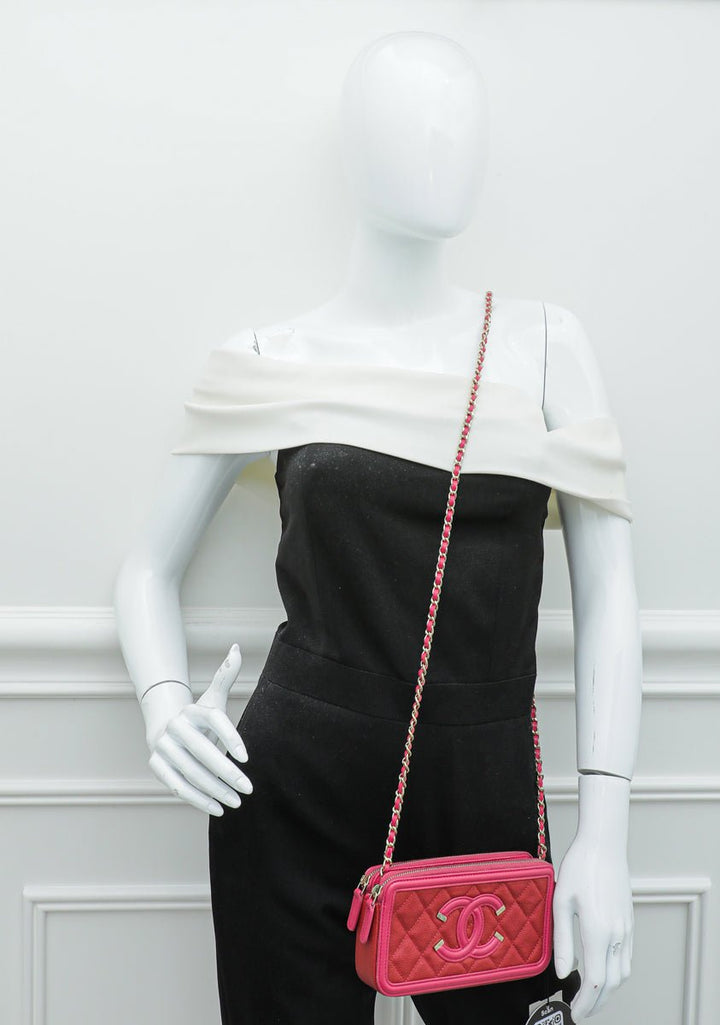 Chanel Bicolor CC Filigree Caviar Double Zip Clutch Chain