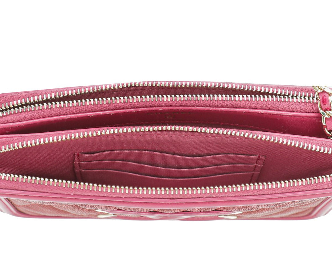 Chanel Bicolor CC Filigree Caviar Double Zip Clutch Chain