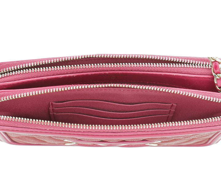 Chanel Bicolor CC Filigree Caviar Double Zip Clutch Chain