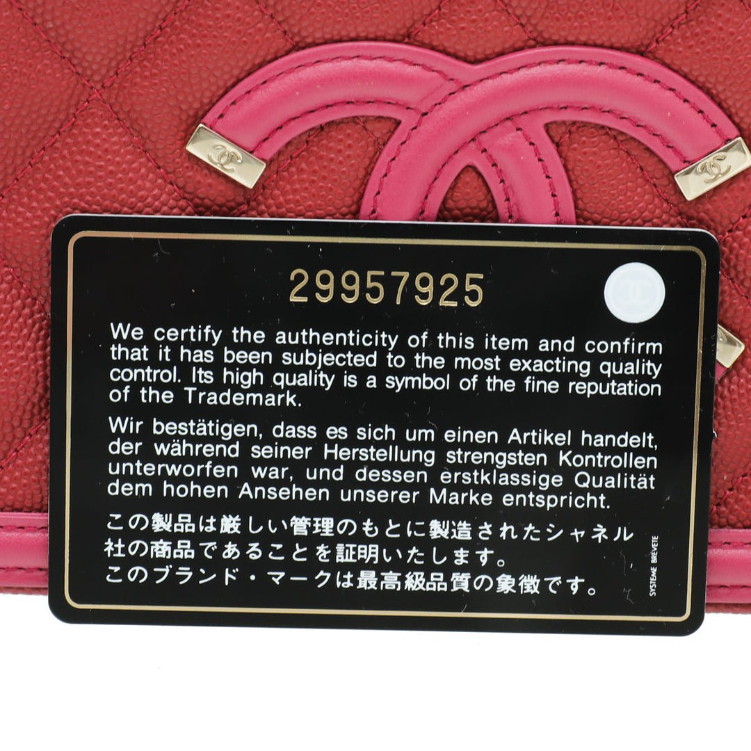 Chanel Bicolor CC Filigree Caviar Double Zip Clutch Chain