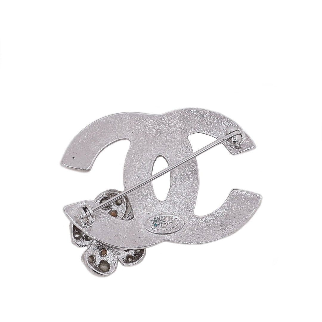 Chanel Bicolor Rhinestones Flower CC Enamel Brooch