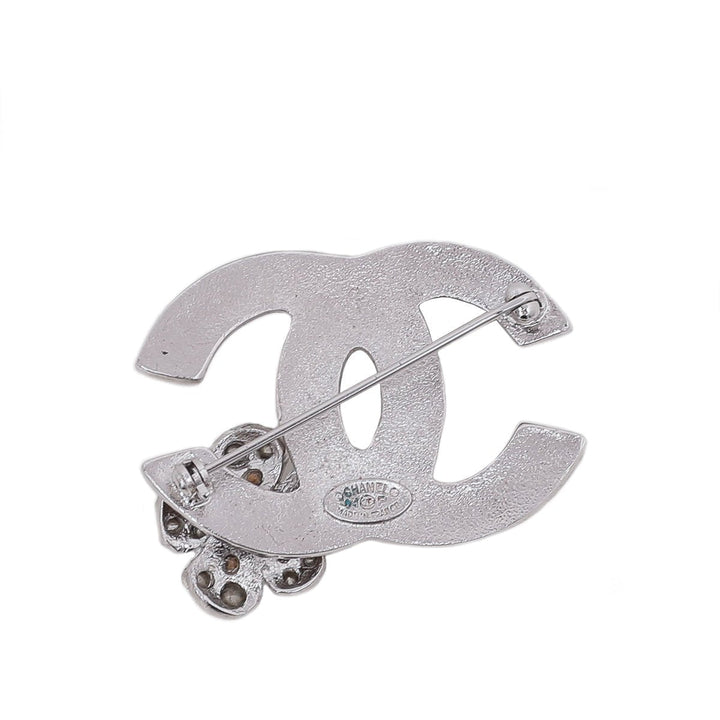 Chanel Bicolor Rhinestones Flower CC Enamel Brooch