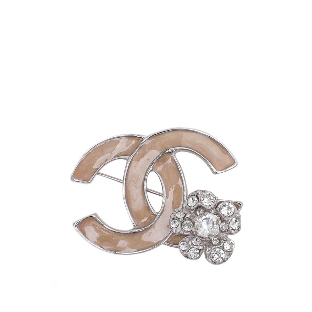 Chanel Bicolor Rhinestones Flower CC Enamel Brooch