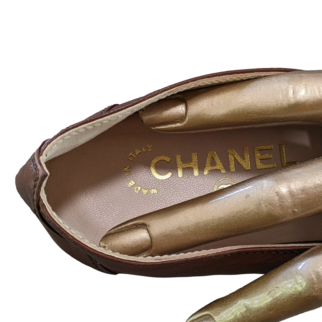 Chanel 1990s Marron Kid Ballet Flat Pumps Ballerines en Chevreaux Xtra Soft Sz 38.5, New!