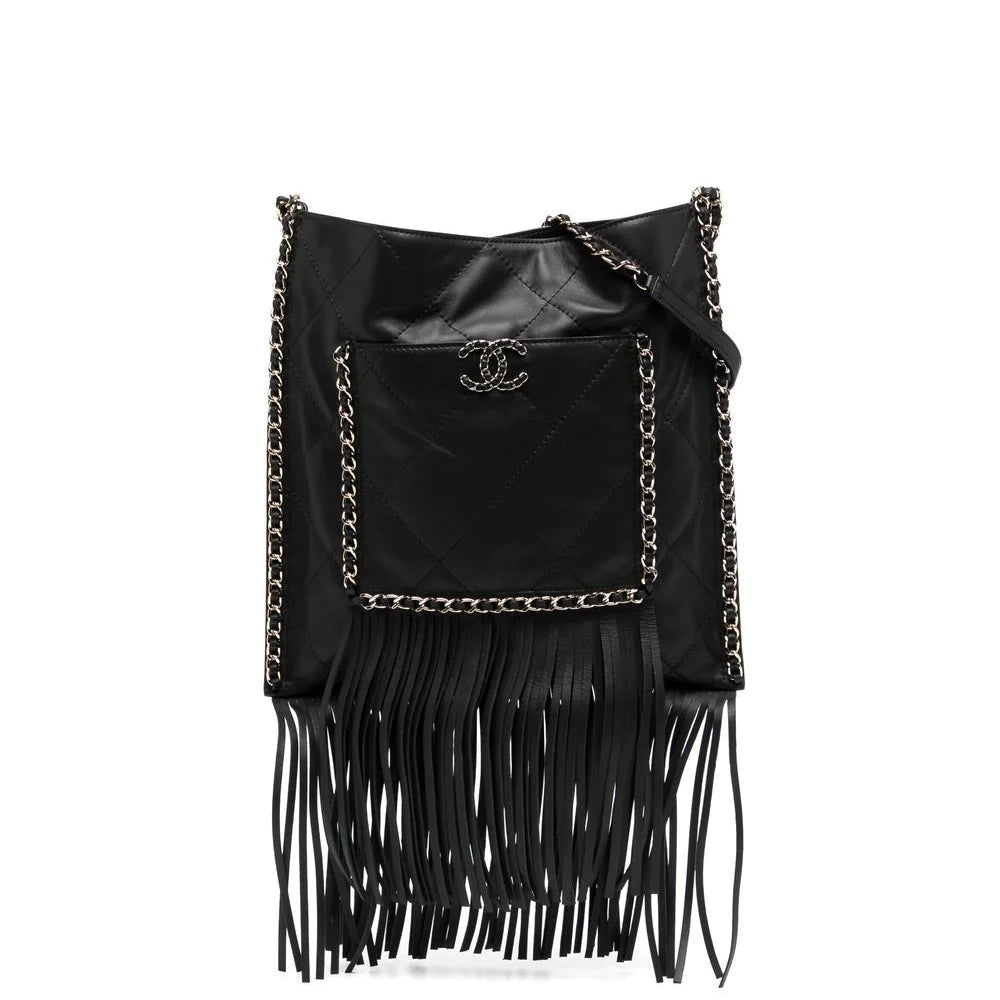 Chanel Black Leather Fringe Shopping Bag