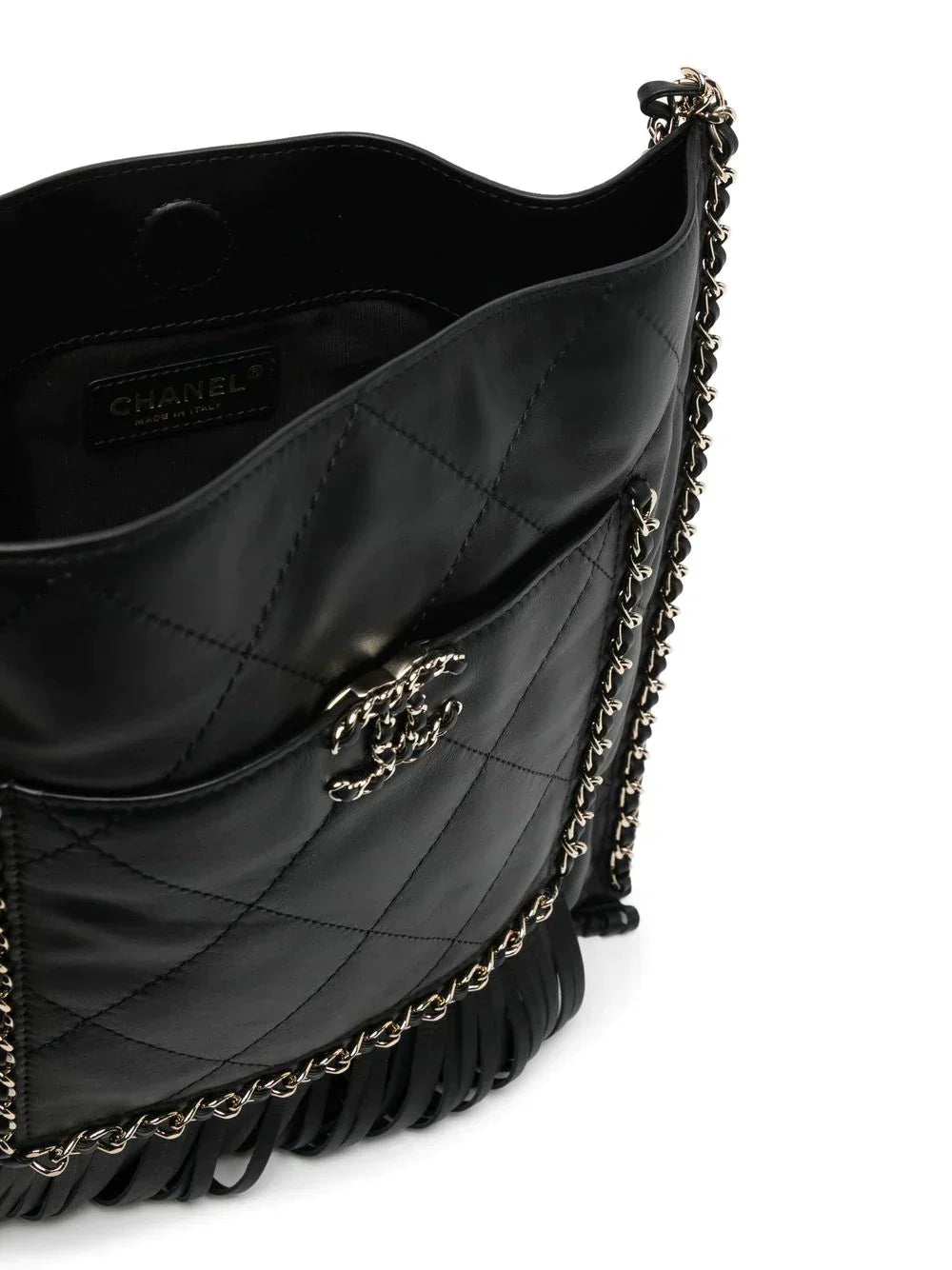 Top Quality Chanel Black Leather Fringe Shopping Bag