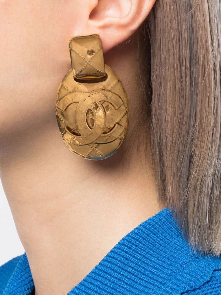 Chanel Diamond Quilted Gold Clip-on Earrings