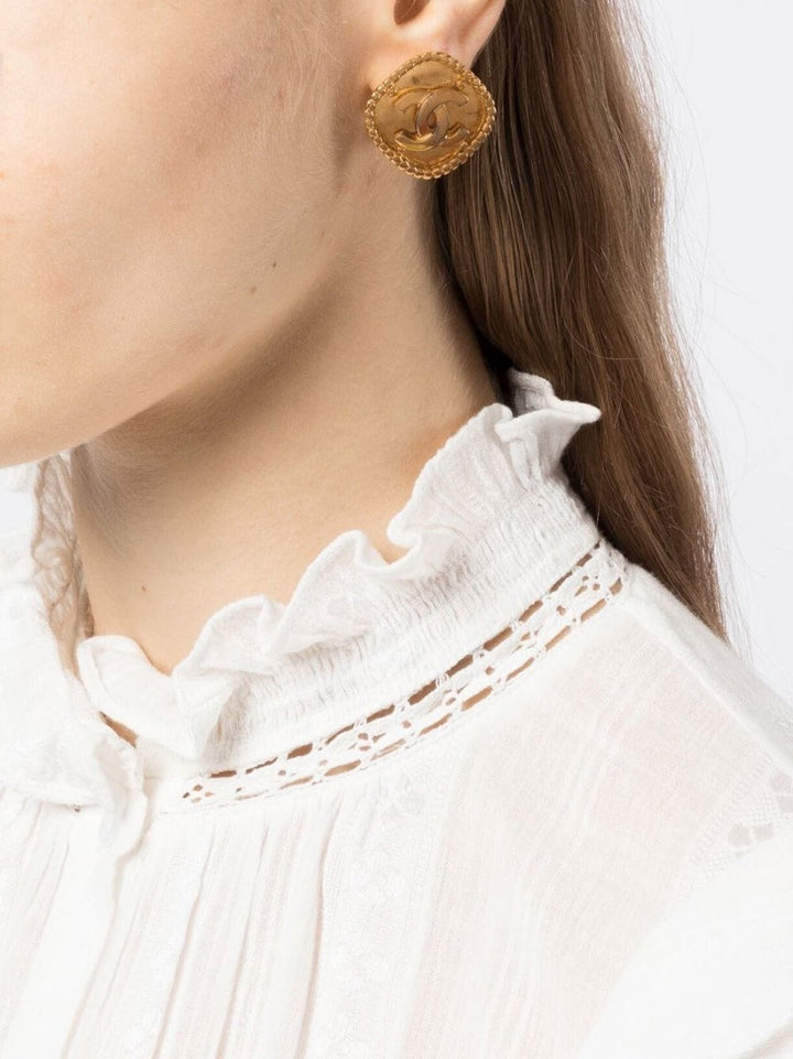 Top Quality Chanel Gold Rhombus Logo Clip-on Earrings