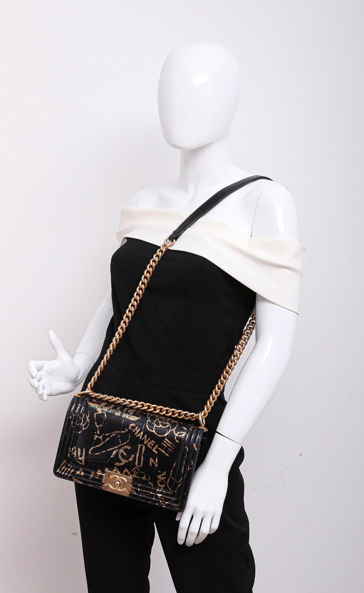 Chanel Black Crocodile Graffiti Boy Bag