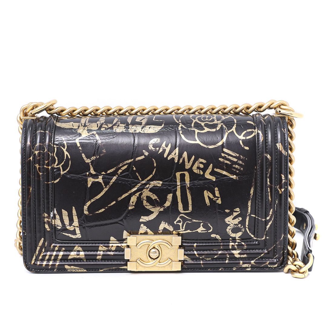 Chanel Black Crocodile Graffiti Boy Bag