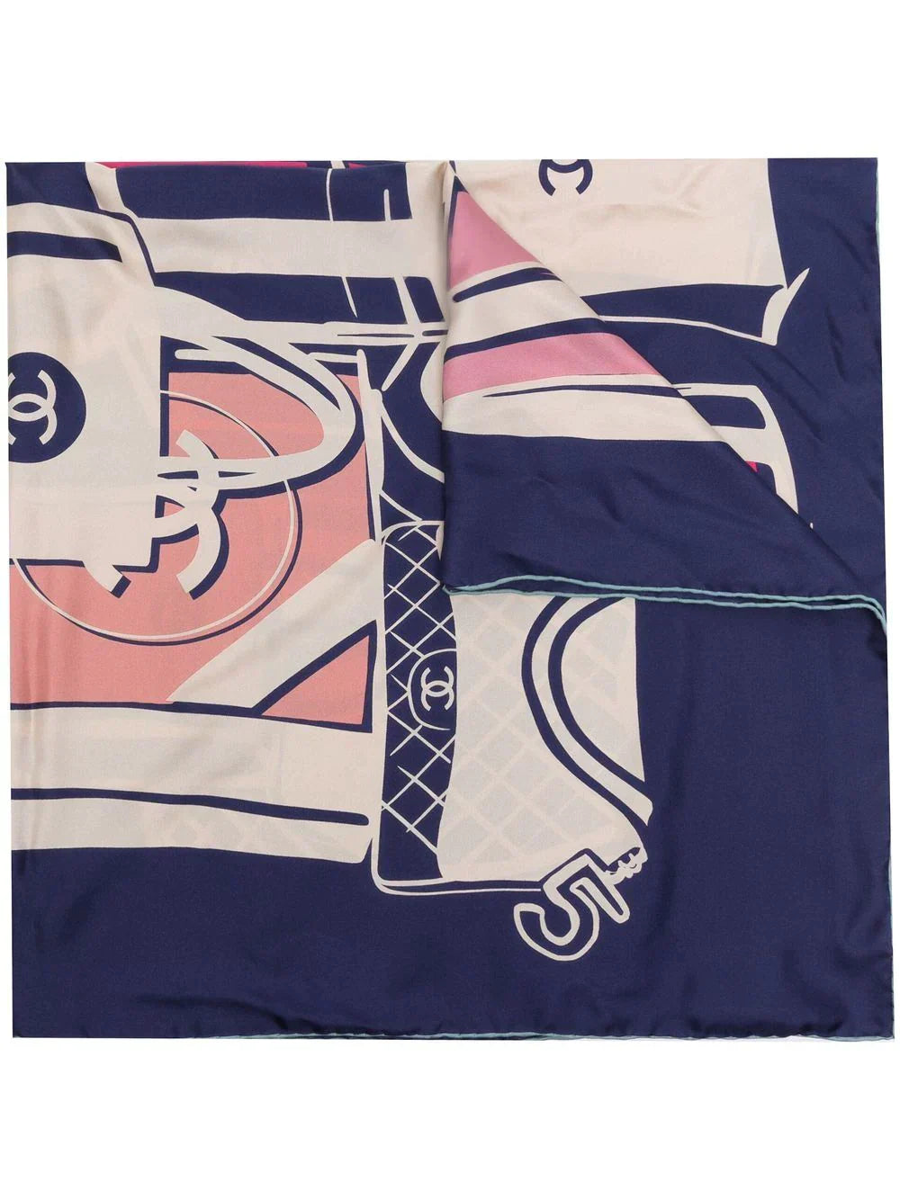 Chanel Navy Luggage Motif Silk Scarf