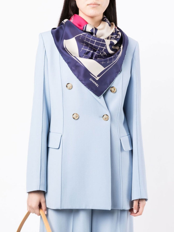 Chanel Navy Luggage Motif Silk Scarf