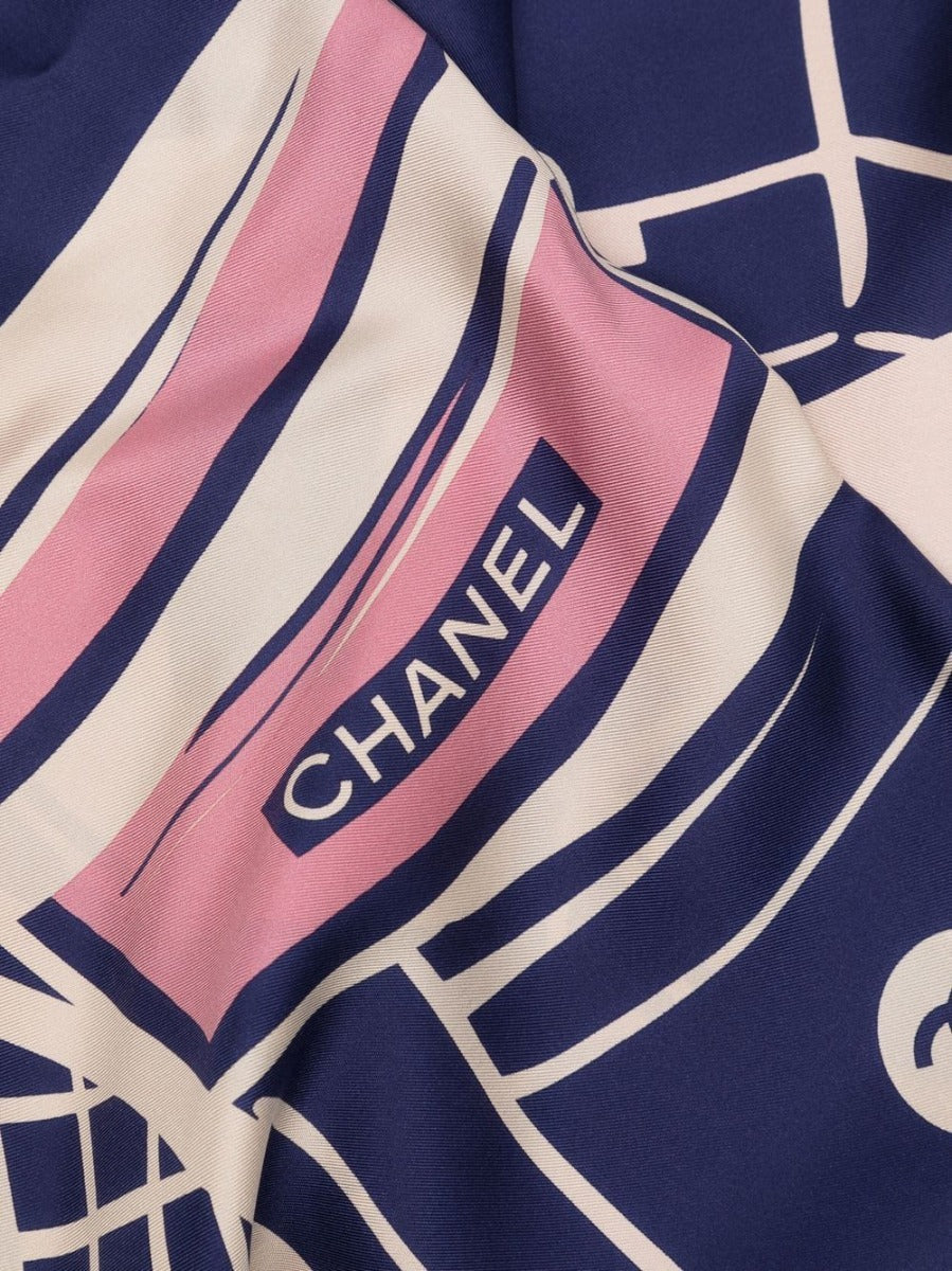Chanel Navy Luggage Motif Silk Scarf