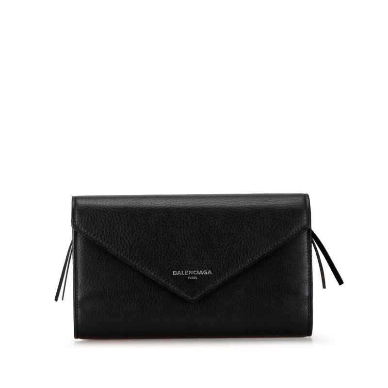 Top Quality Balenciaga Leather Logo Bifold Wallet Black